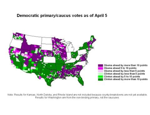 New maps: Democratic primary results as of April 5