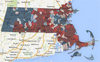 The blue-red color divide in Massachusetts