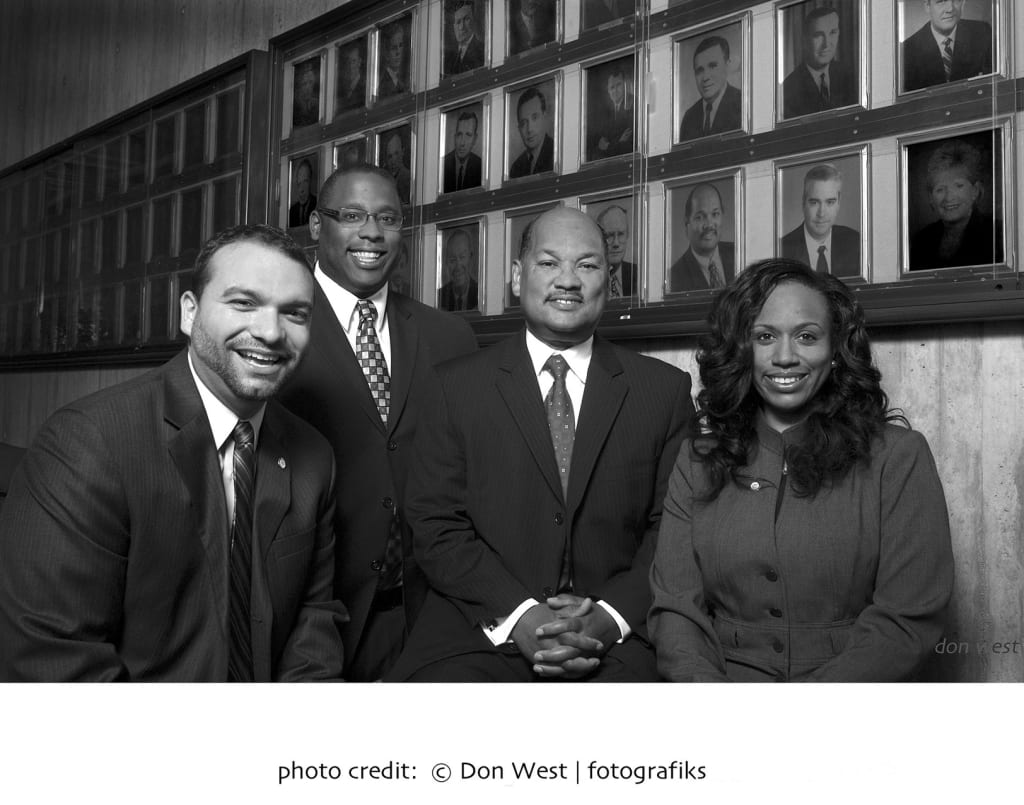 From left to right: Felix G. Arroyo, Tito Jackson, Charles Yancey, Ayanna Pressley