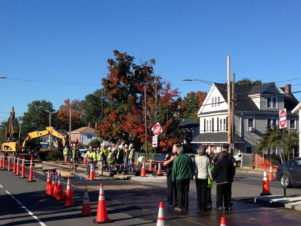West Roxbury protest against AIM/Spectra pipeline, October 2015. Three people were arrested.