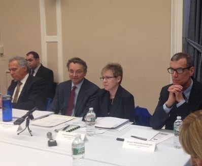Criminal Justice Review Working Group co-chairs (from left) Rep. John Fernandes, Len Povich, chief counsel to the governor, Massachusetts Trial Court Chief Justice Paula Carey, Sen. Will Brownsberger.