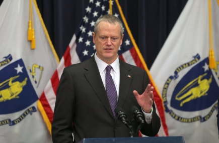 BOSTON, MA - 3/23/2020: Governor Charlie Baker orders closure of all non-essential businesses because of CORVID-19 coronavirus with an announcement at the Massachusetts State House. (David L Ryan/Globe Staff ) SECTION: METRO TOPIC:921
