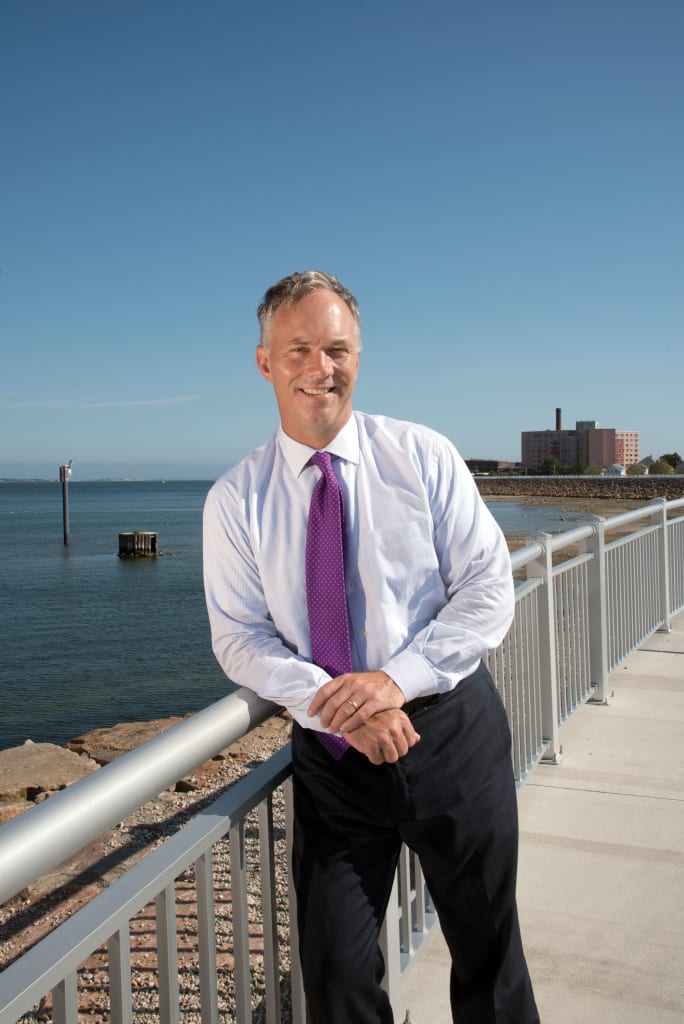 New Bedford Mayor Jon Mitchell on the city's harbor walk. 