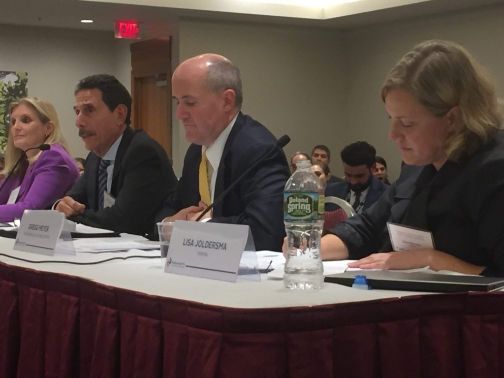 Drug pricing panel included, from left, Dr. Deborah Shrag, medical oncologist at Dana Farber; Rick Weisblatt,k chief of innovation at Harvard Pilgrim; Gregg Meyer, chief clinical officer at Partners HealthCare; and Lisa Joldersma of the Pharmaceutical Research and Manufacturers of America.
