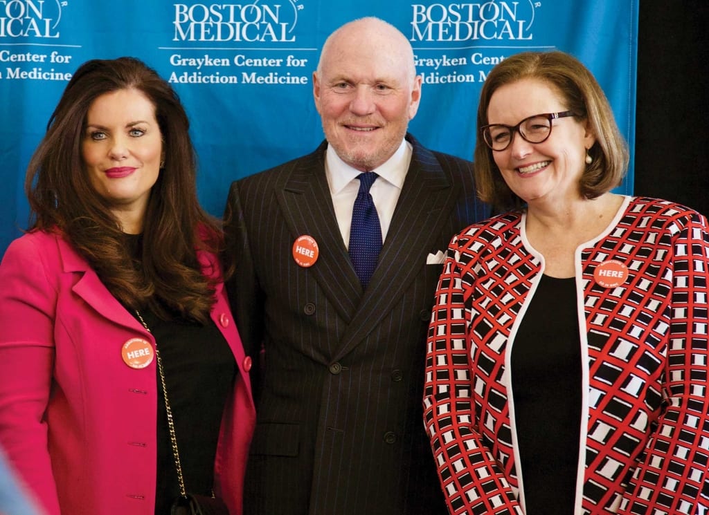 John Grayken and his wife, Eilene, donated $25 million for an addiction center at Boston Medical Center. At right is Kate Walsh, the BMC's CEO.