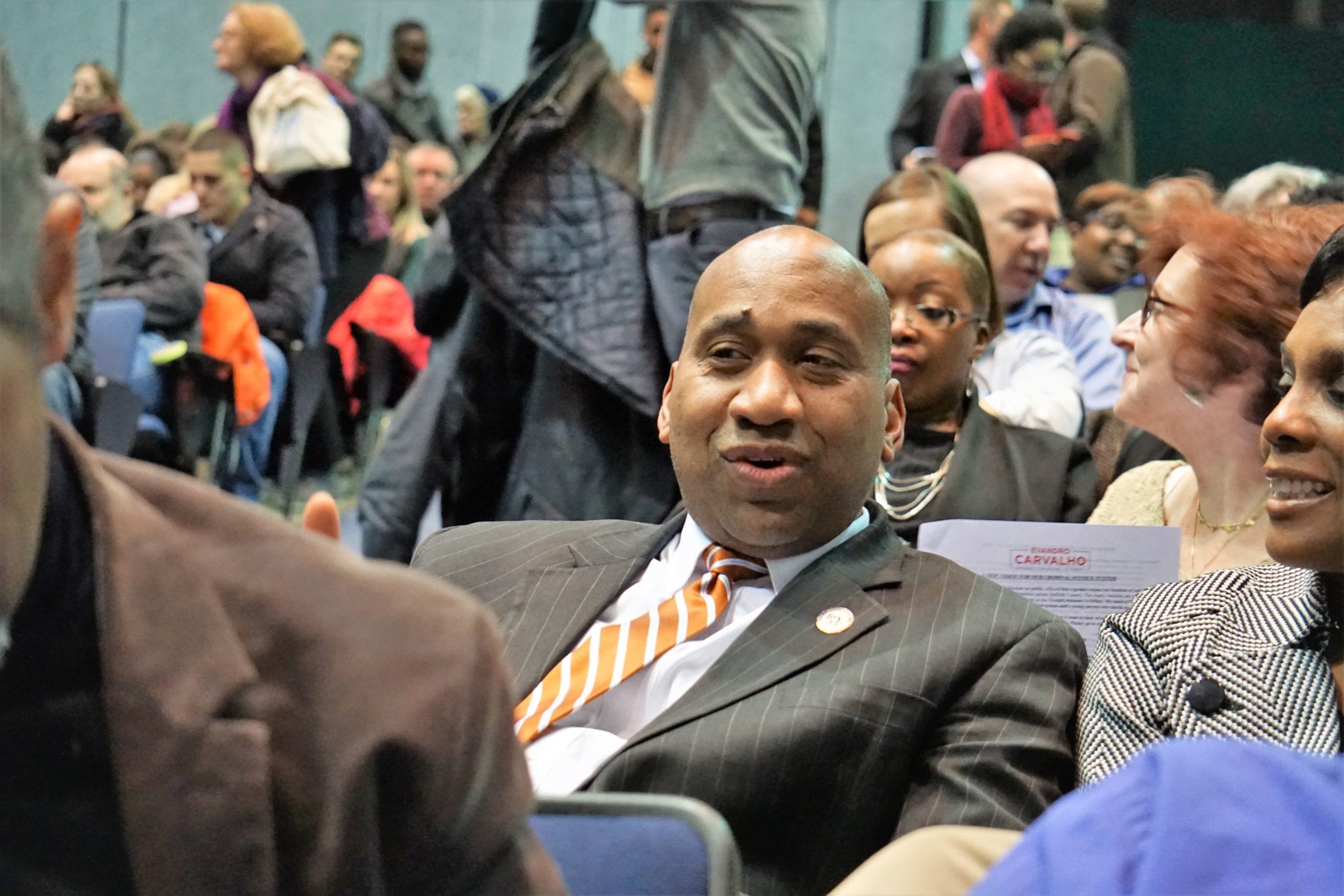 State Rep. Russell Holmes at JP forum for Suffolk DA candidates, April 9, 2018.