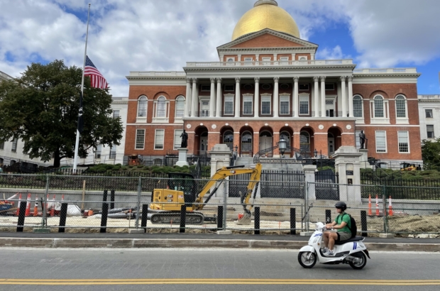 Security bollards being installed in front of State House